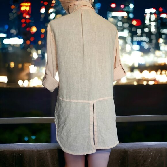 NWOT CLOTH & STONE (XS) 100% Linen Split Back Rolled Sleeves Peach Button Up - Picture 7 of 10